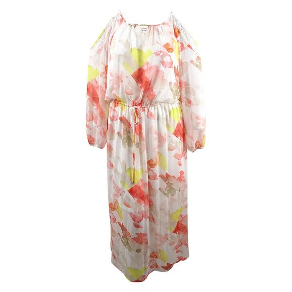 Calvin Klein Women's Plus Floral-Print Cold-Shoulder Maxi Dress - Porcelain - Picture 1 of 2